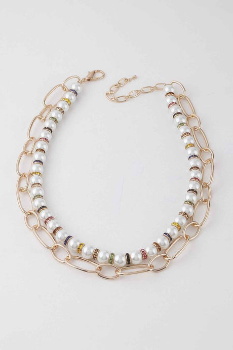Double Layered Pearl N Chain Necklace