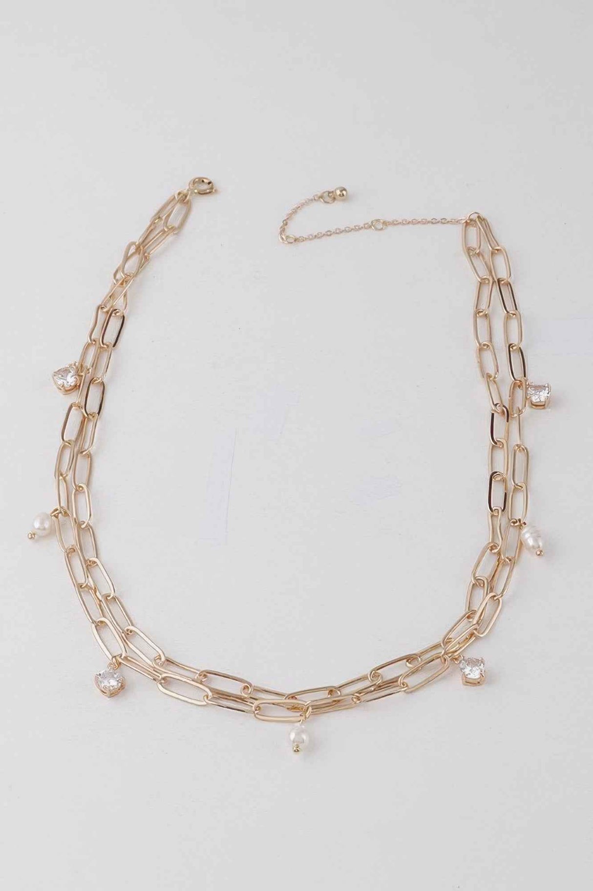 Rhinestone N Bead Chain Necklace