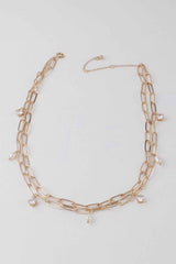 Rhinestone N Bead Chain Necklace