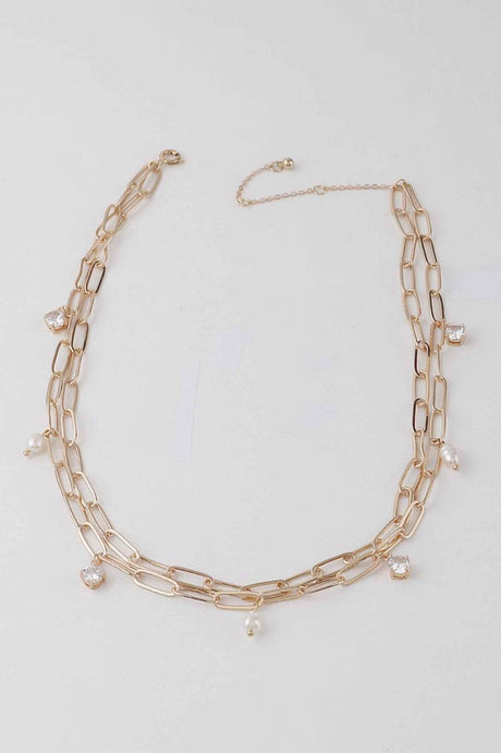 Rhinestone N Bead Chain Necklace
