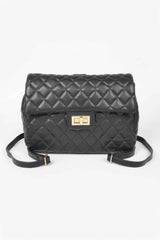 Quilted Faux Leather Flap Backpack