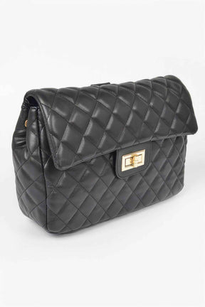 Quilted Faux Leather Flap Backpack