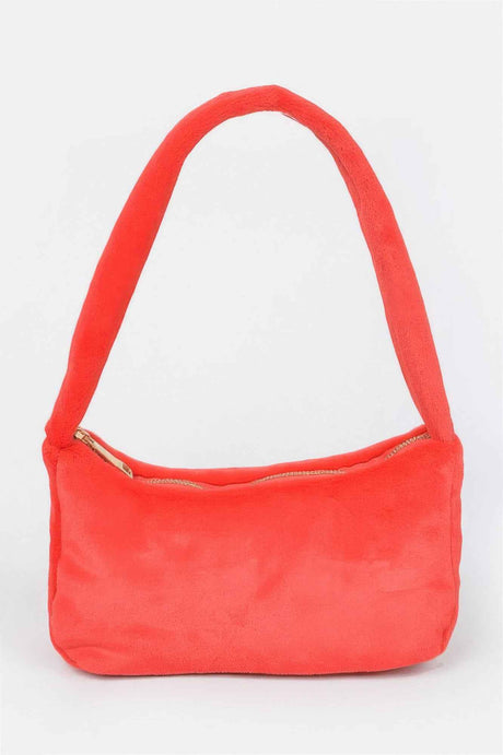 Solid Faux Fur Shoulder Bag