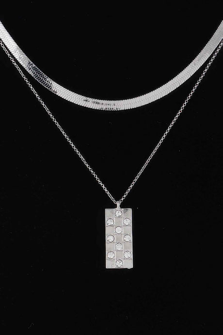 Checkered Jewel Pendant Necklace