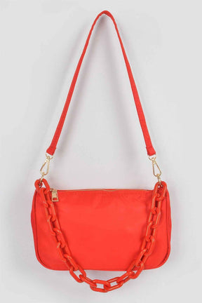 Nylon Shoulder Bag W/acrylic Chain