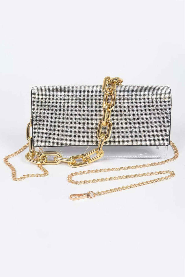 Rhinestone Clear Bag W/link Chain