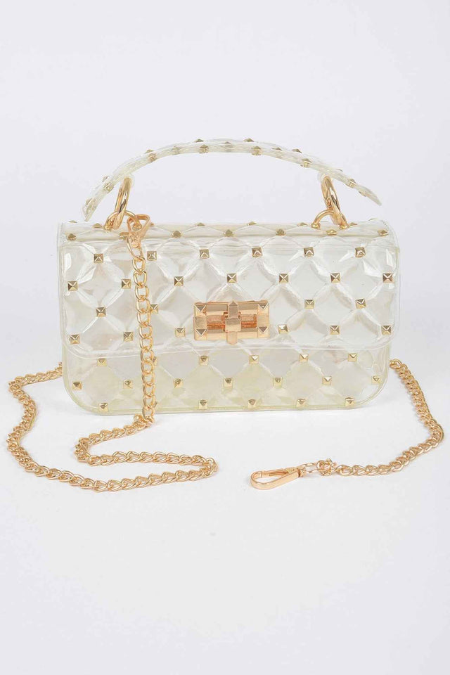 Glossy Stud Cross Chain Body Clutch