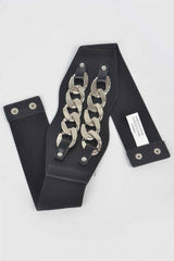Faux Leather Oversized Chain Elastic Belt