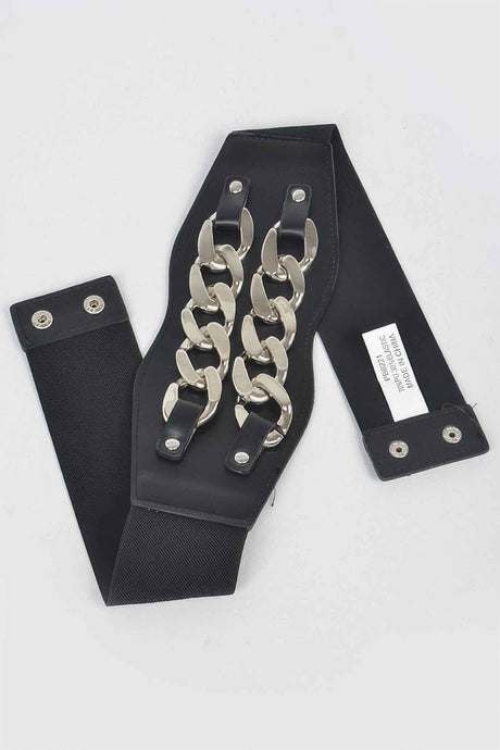 Faux Leather Oversized Chain Elastic Belt