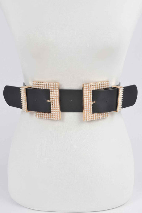 Two Faux Pearl Buckle Waist Belt