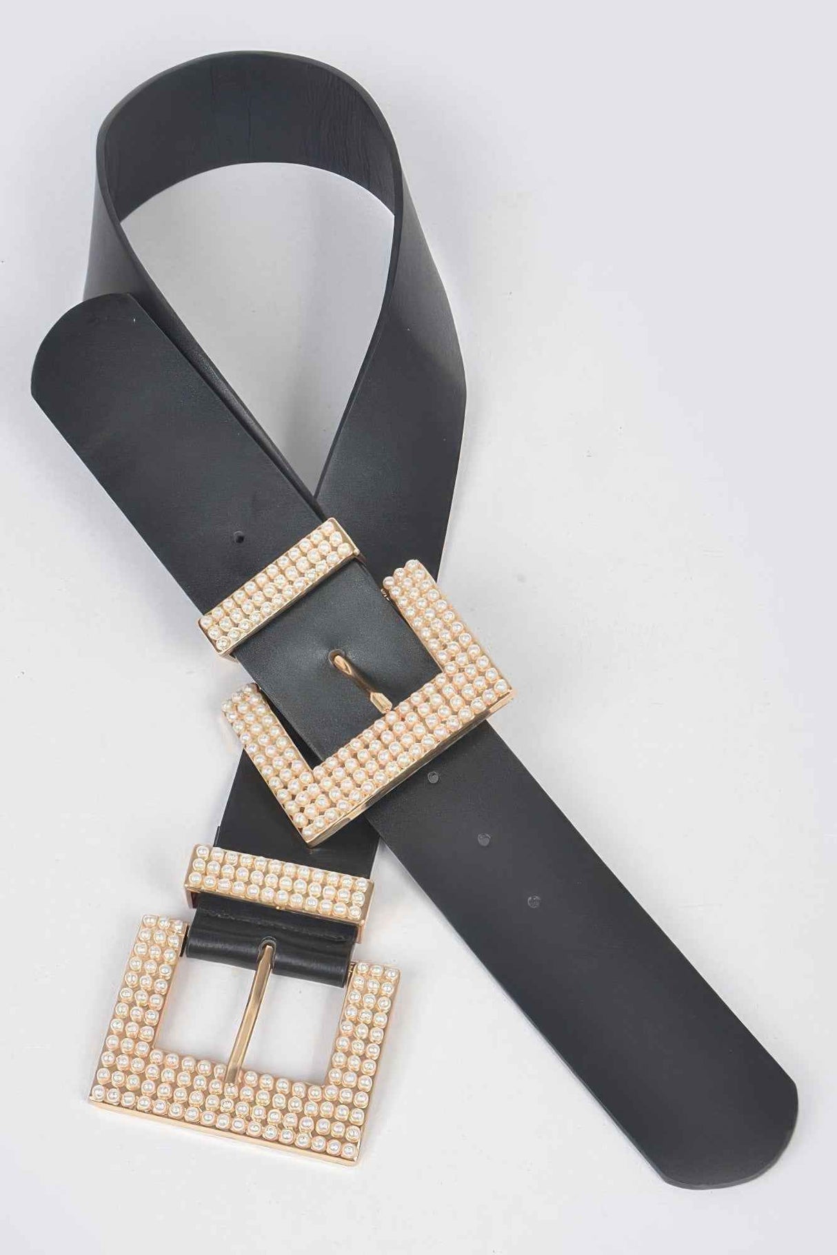 Two Faux Pearl Buckle Waist Belt