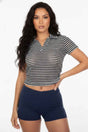 Women's Pineapple Knit Striped Polo Crop Top