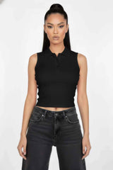 Slim-fit Sleeveless Polo Collar Crop Top