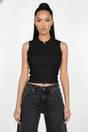 Slim-fit Sleeveless Polo Collar Crop Top