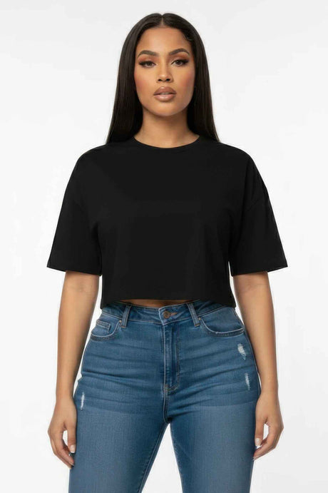 Women's Premium Short Sleeve Round Neck Basic Crop Top