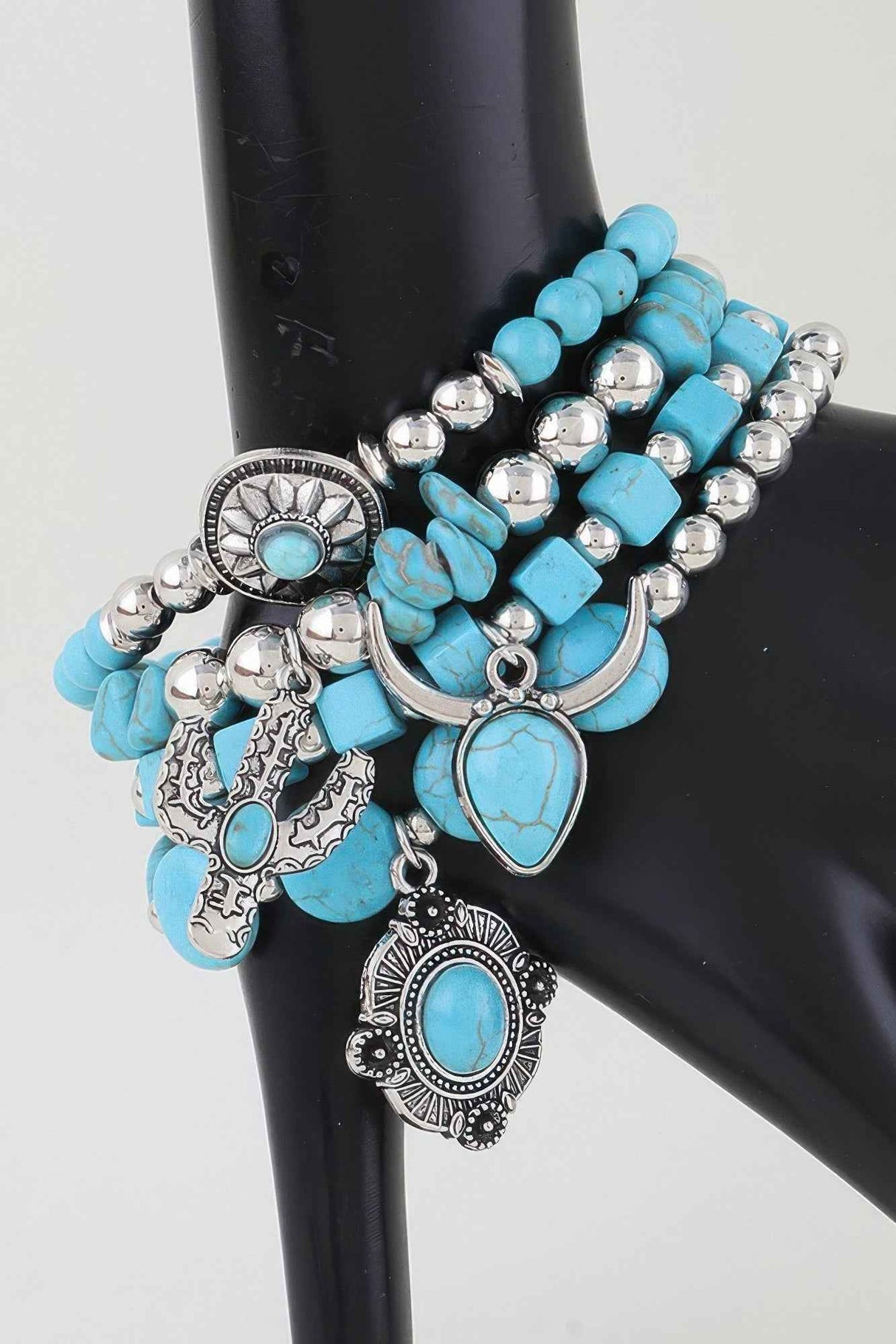 Multi Antique Charm Beaded Bracelet
