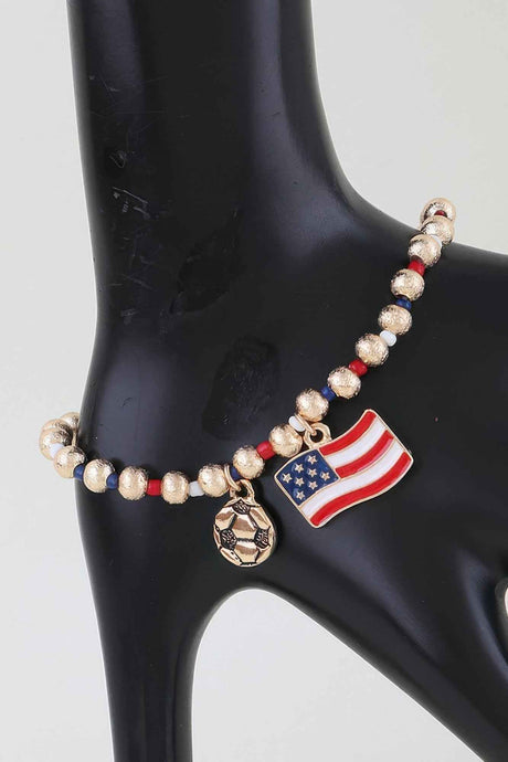 American Soccer Charm Beaded Bracelet