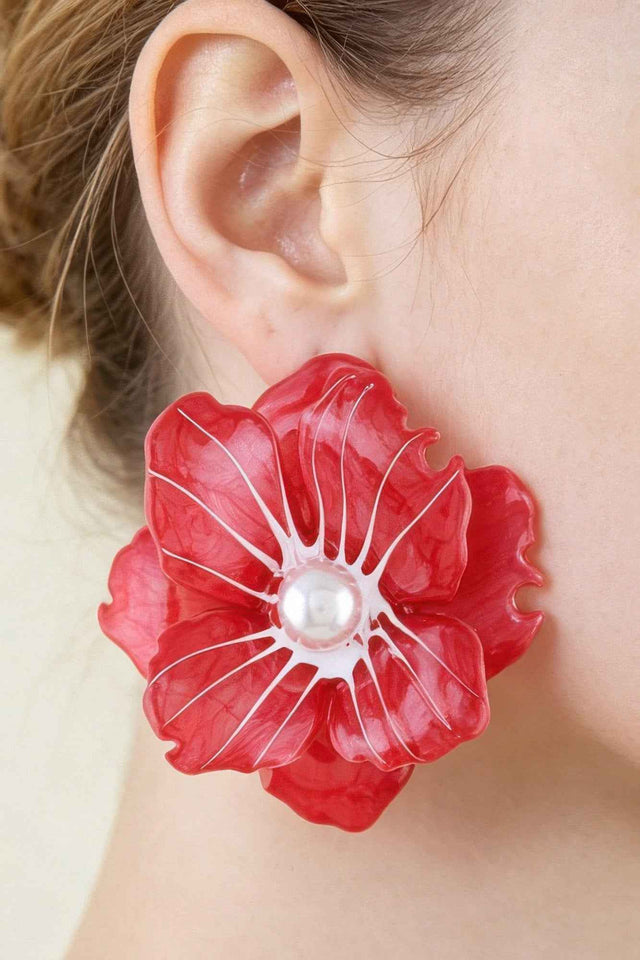 Blooming Marble Flower Stud Earrings