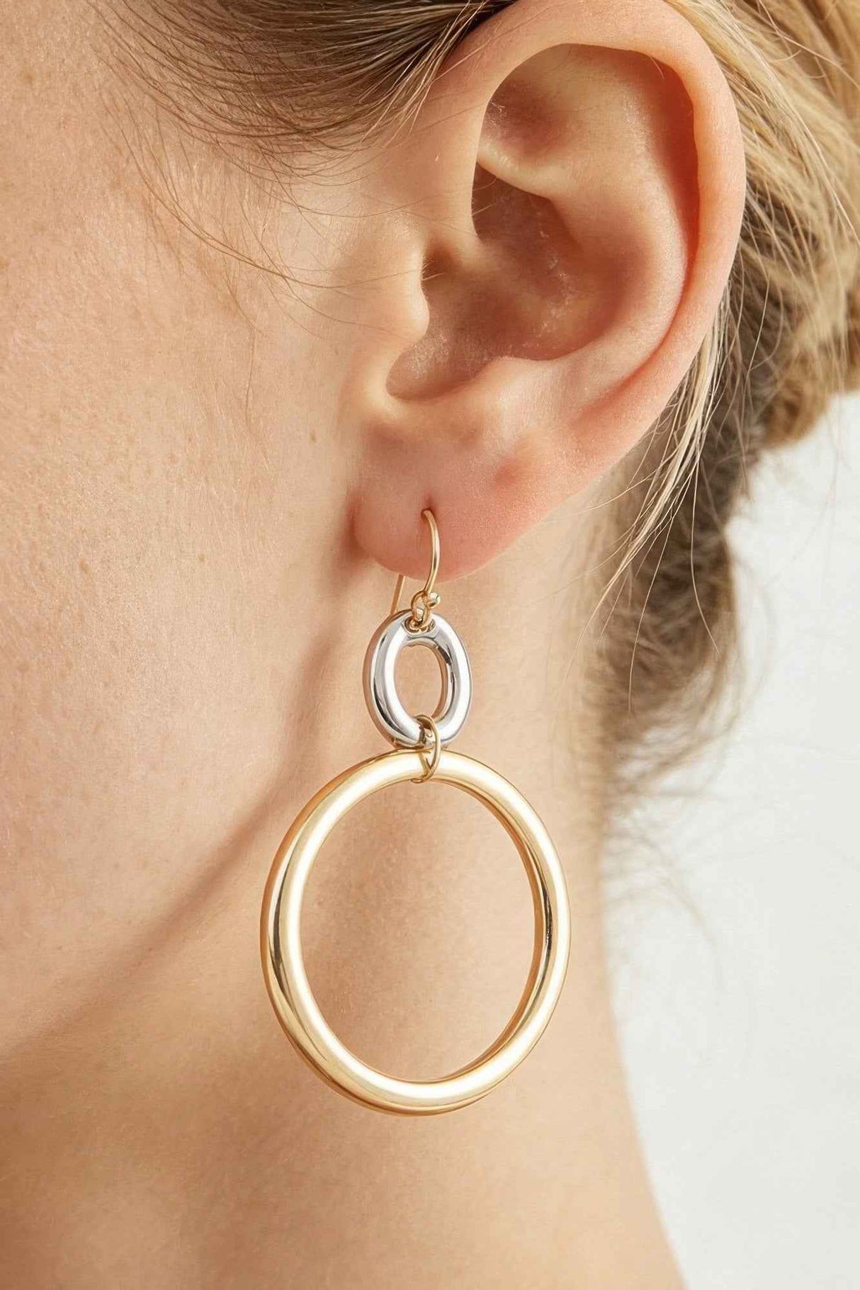Two-tone Organic Hoop Drop Earrings