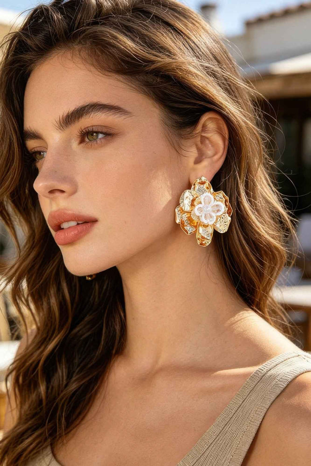 Hammered Blooming Flower Stud Earrings