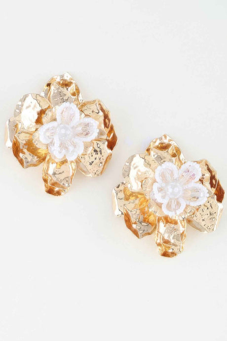 Hammered Blooming Flower Stud Earrings