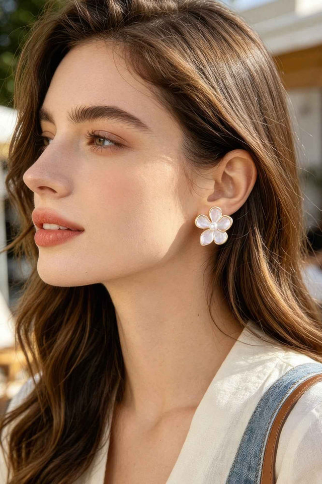 Marble Stone Flower Earrings