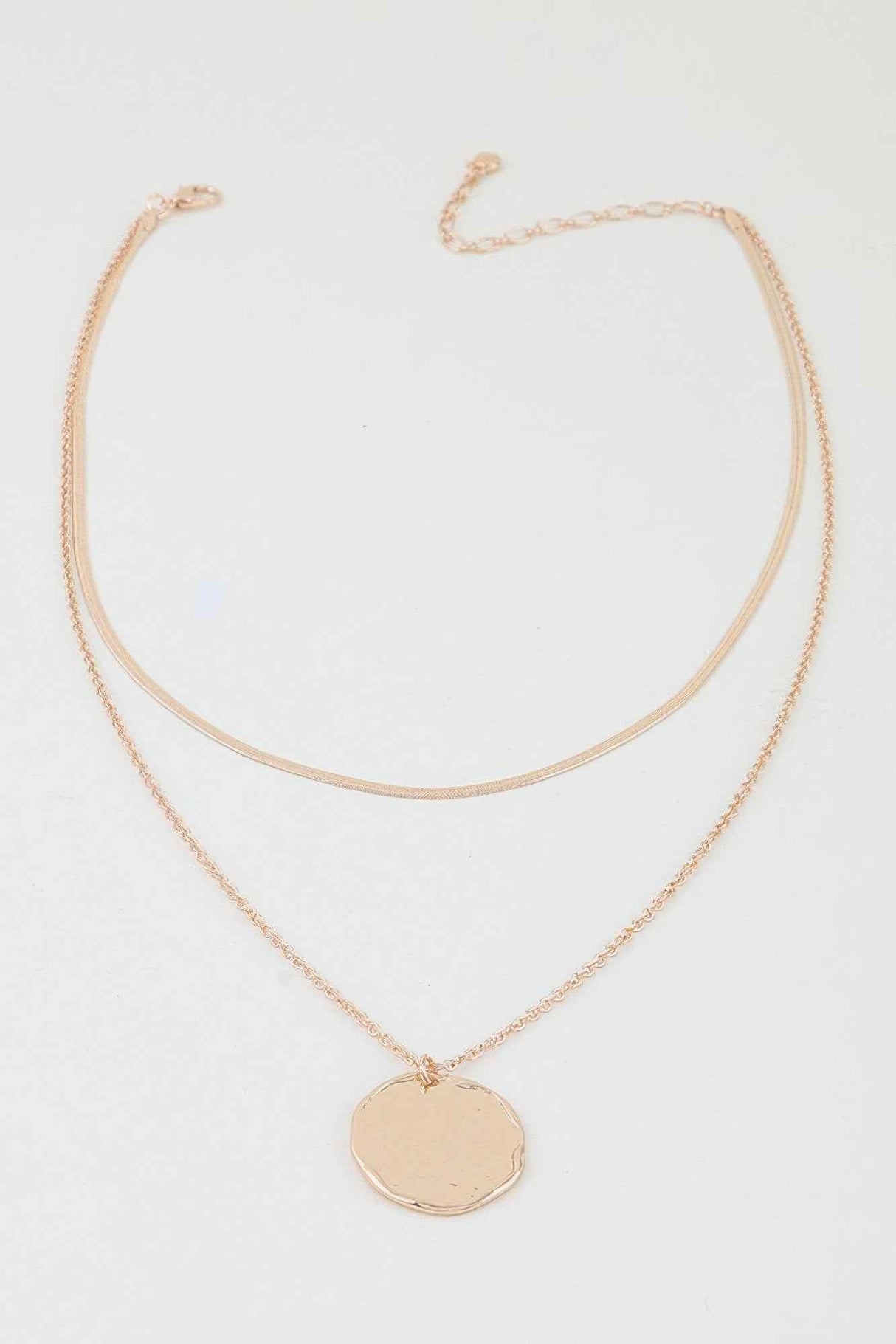 Double Hammered Pendant Chain Necklace