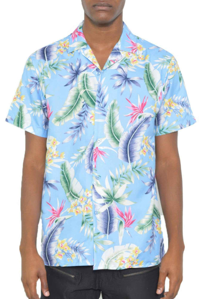 Mens Short Sleeve Floral Button Down Shirt