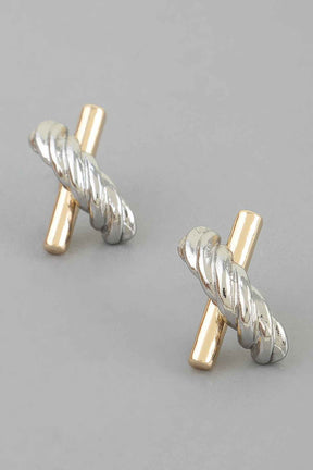 Two Toned Twisted X Earrings