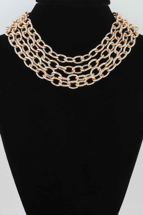 Multi Polished Link Chain Choker Necklace
