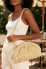 Faux Straw Pearl Clutch