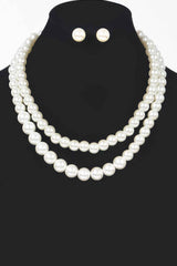 Faux Pearl Double Layered Necklace W/earring