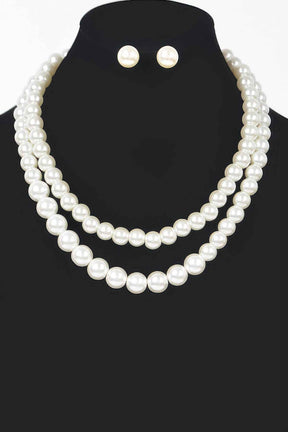 Faux Pearl Double Layered Necklace W/earring
