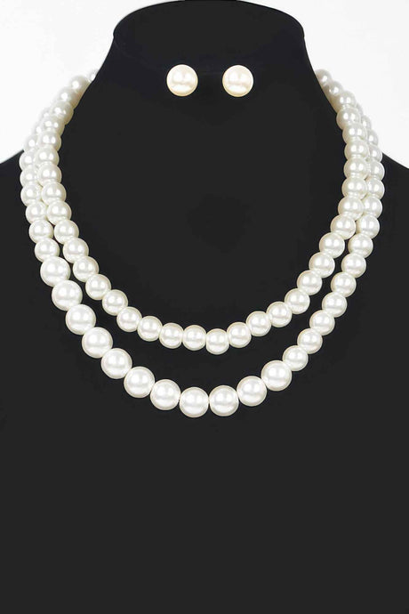 Faux Pearl Double Layered Necklace W/earring