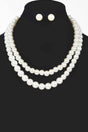 Faux Pearl Double Layered Necklace W/earring
