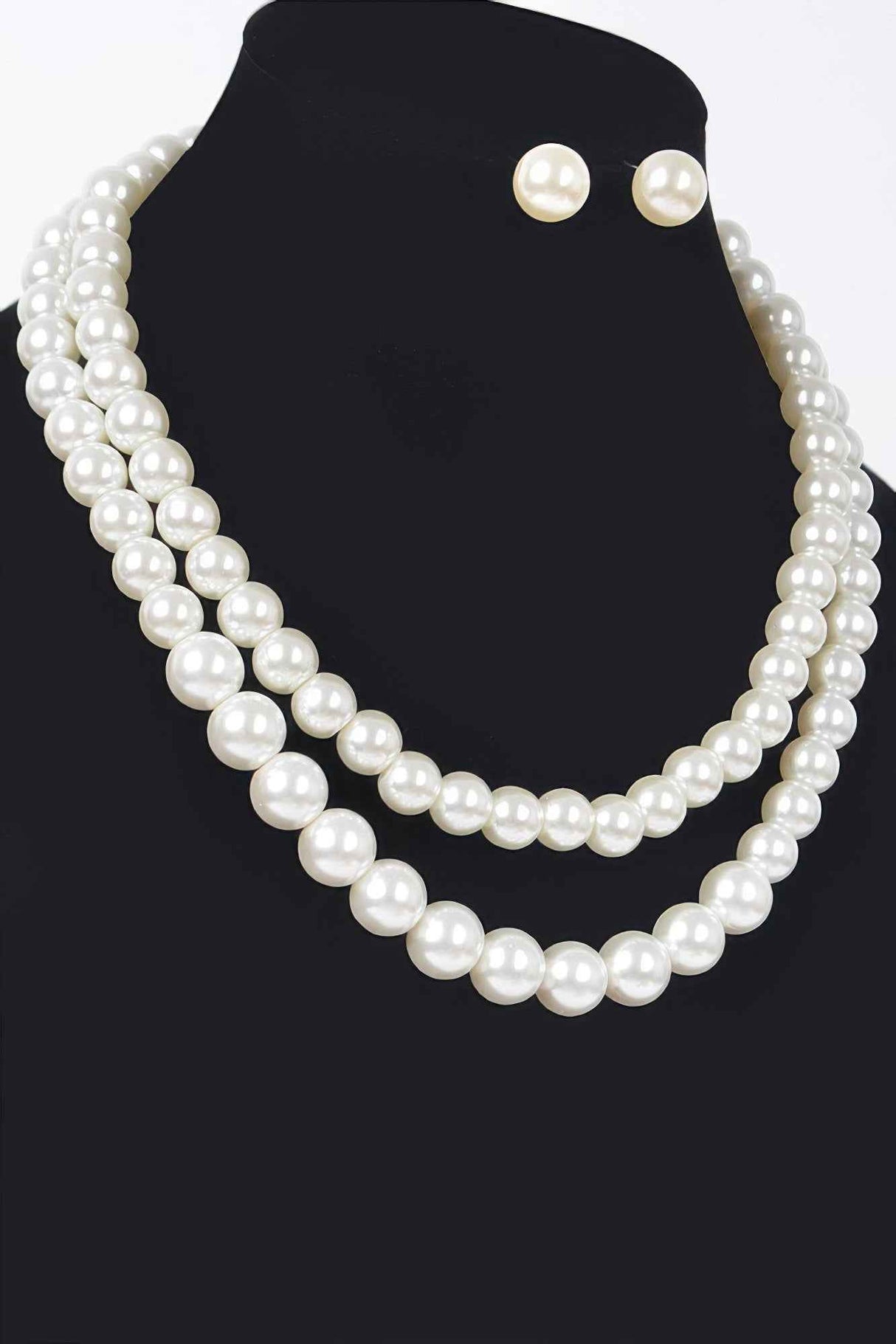 Faux Pearl Double Layered Necklace W/earring