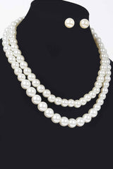 Faux Pearl Double Layered Necklace W/earring
