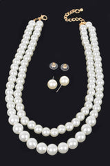 Faux Pearl Double Layered Necklace W/earring