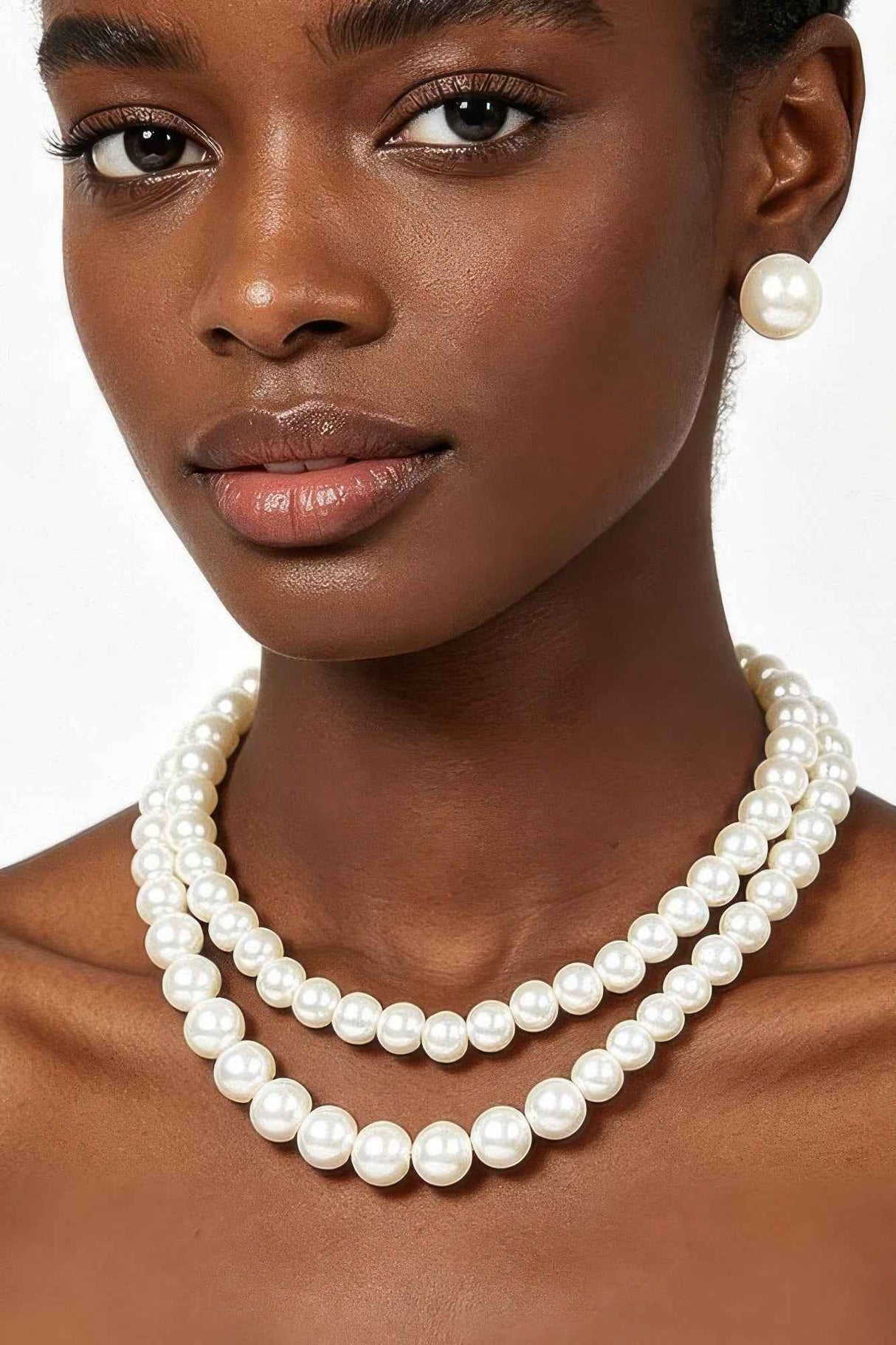 Faux Pearl Double Layered Necklace W/earring