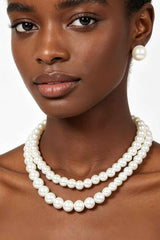 Faux Pearl Double Layered Necklace W/earring