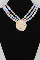Triple Beaded Disc Statement Necklace