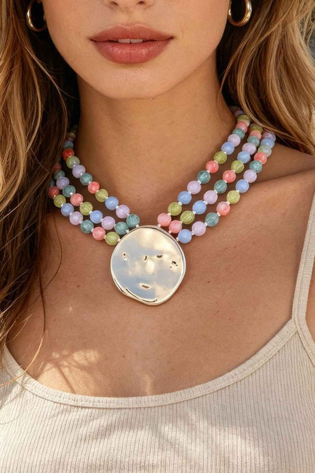 Triple Beaded Disc Statement Necklace