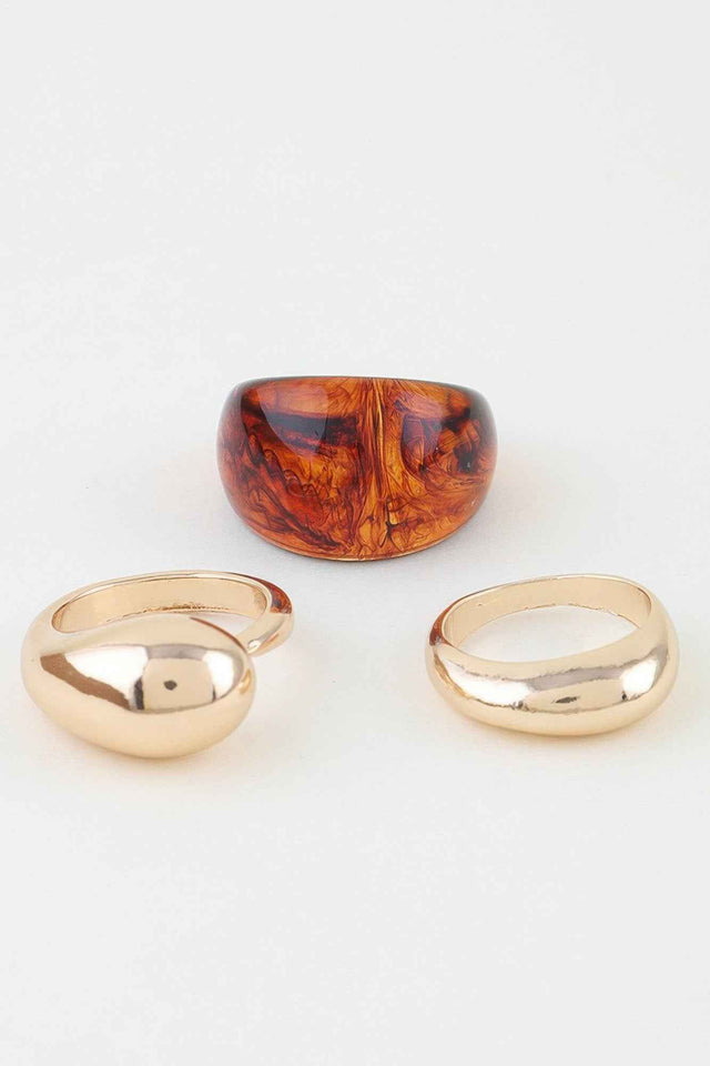 Modern Polished Marble Stone Rings Set