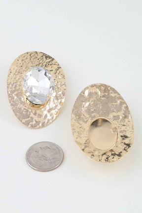 Hammered Rhinestone Disc Earrings