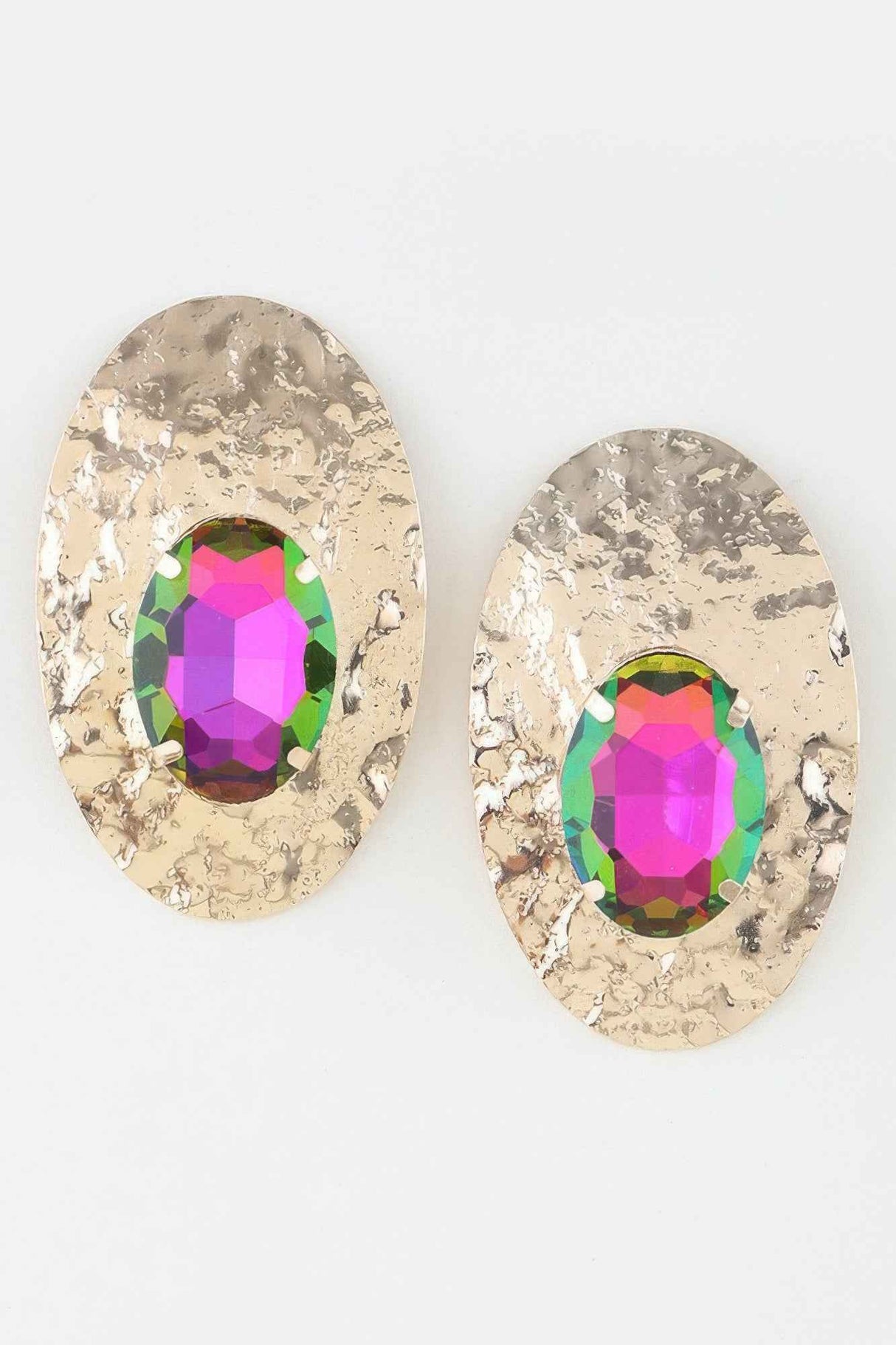 Hammered Rhinestone Disc Earrings