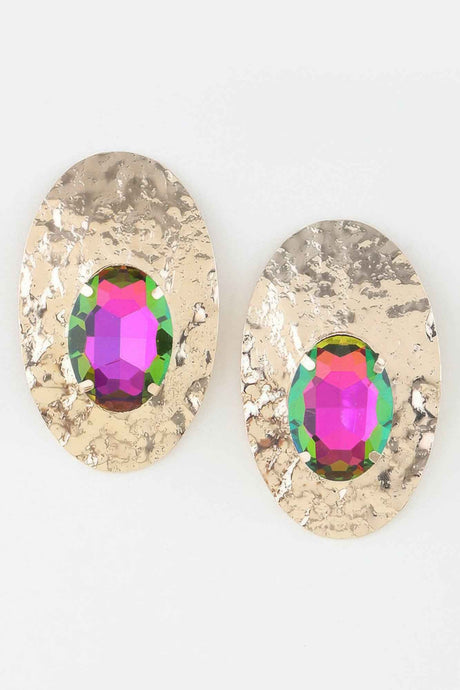 Hammered Rhinestone Disc Earrings