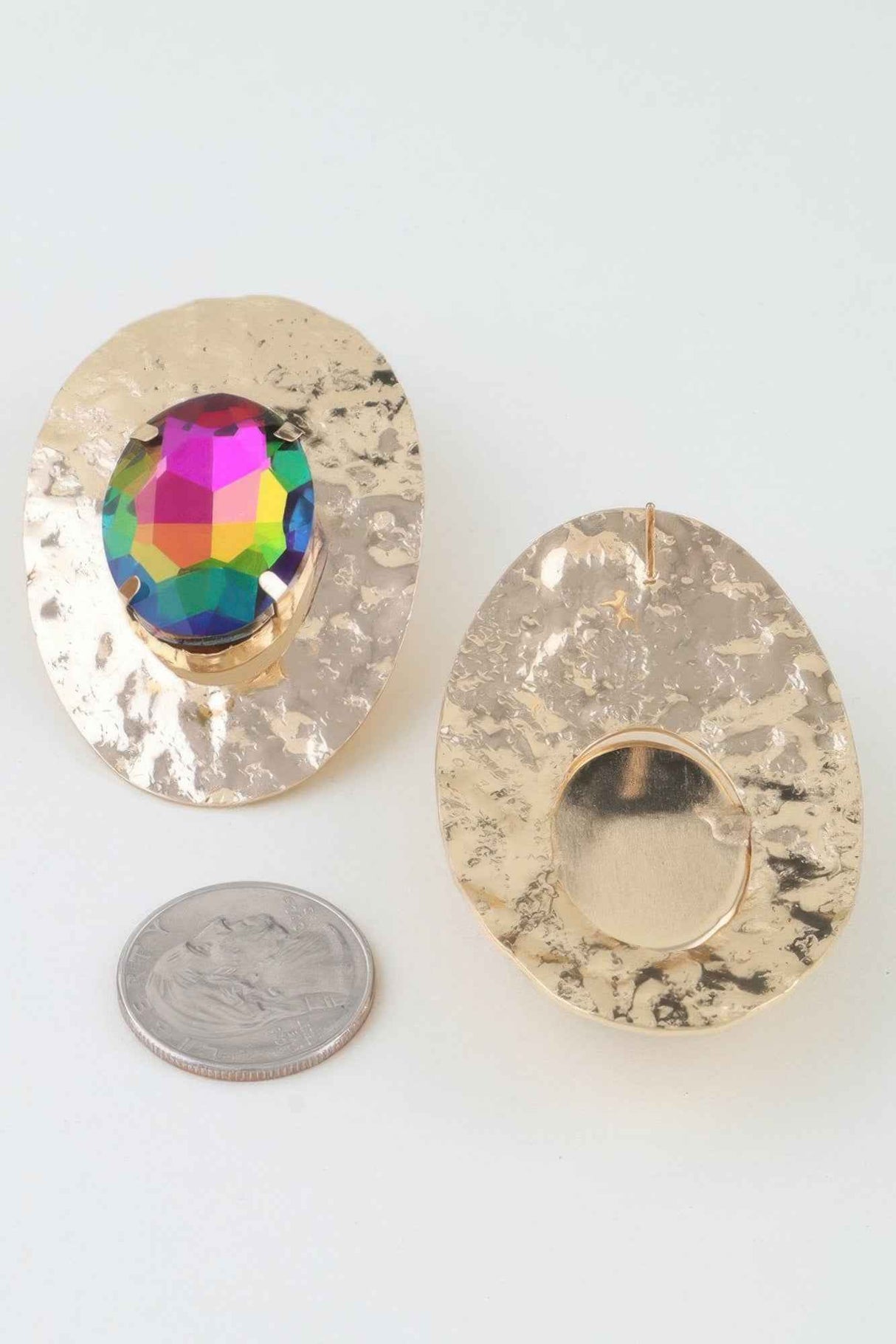 Hammered Rhinestone Disc Earrings