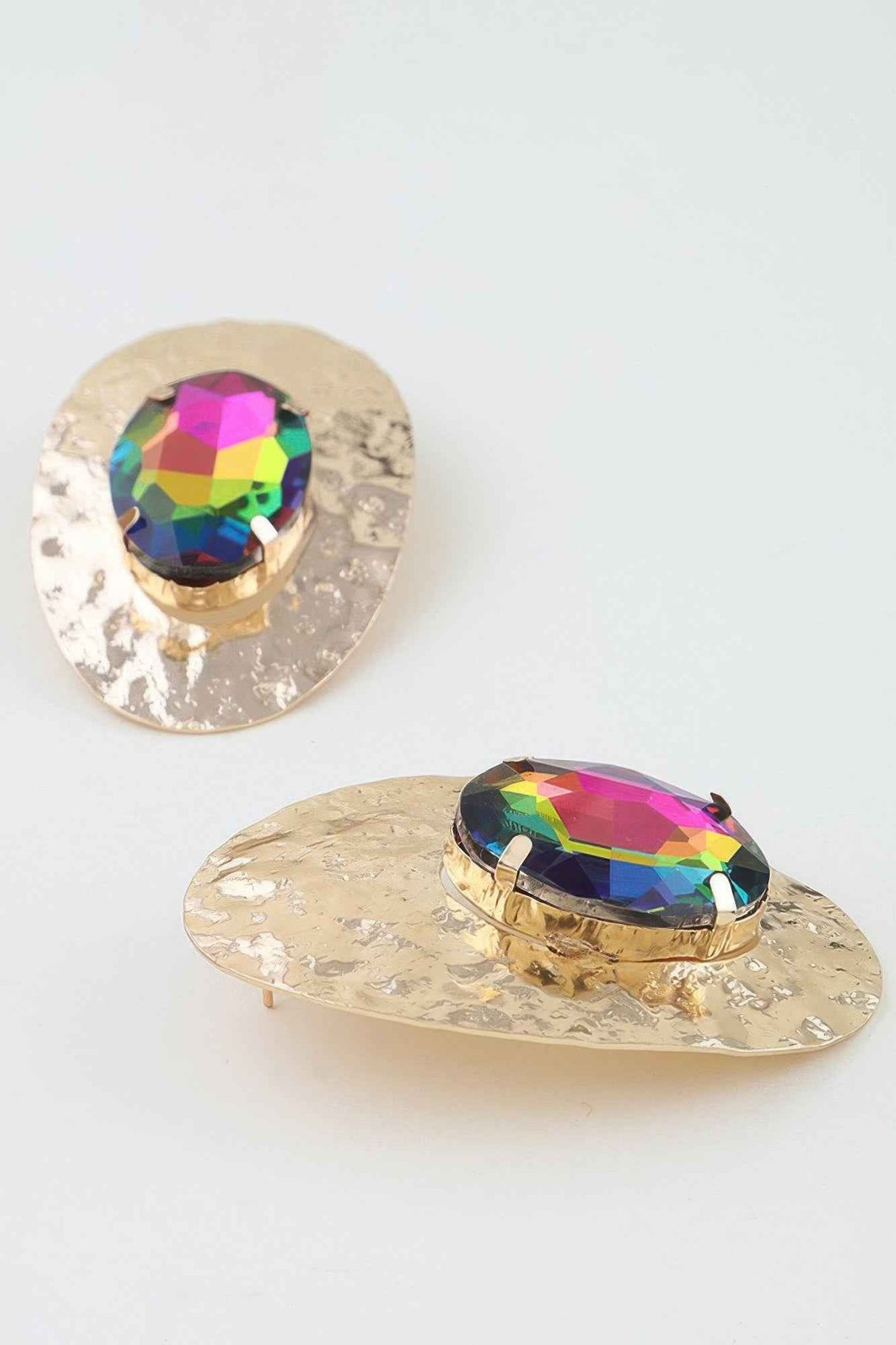 Hammered Rhinestone Disc Earrings