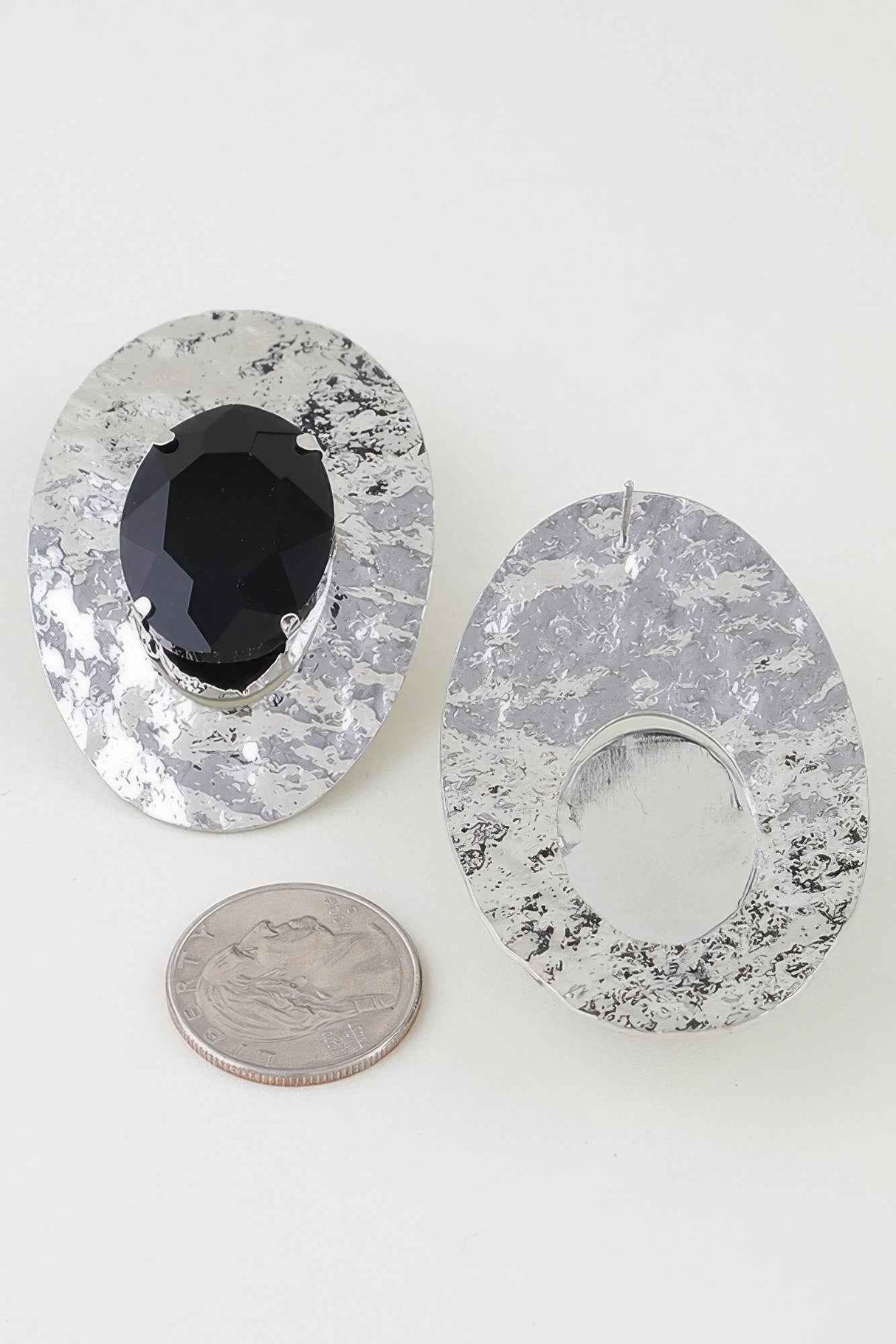 Hammered Rhinestone Disc Earrings