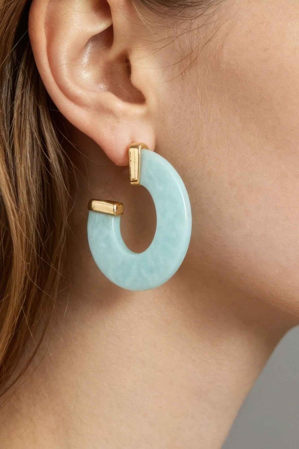 Marble Stone Open Hoop Earrings